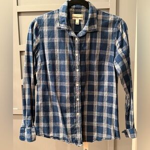J. Crew Boy Fit Top Sz 4 Button Front Shirt Blouse Blue Check Plaid Cotton